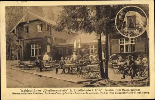 Ak Frauenwald am Rennsteig Ilmenau Thüringen, Waldschänke Dreiherrnstein, Inh. Fritz Messerschmidt