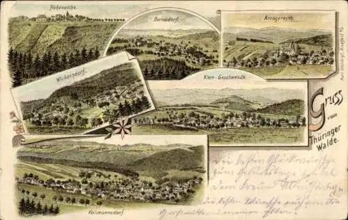 Litho Arnsgereuth Saalfeld an d. Saale Thüringen, Thüringer Wald, Hoheneiche, Bernsdorf, Wickersdorf