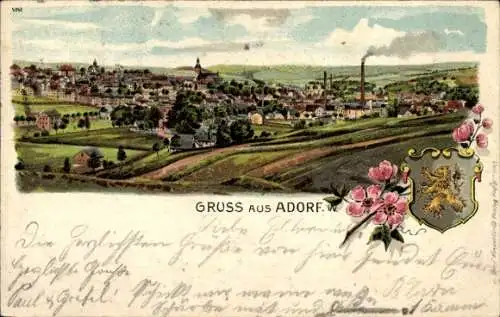 Litho Adorf im Vogtland, Gesamtansicht, Wappen