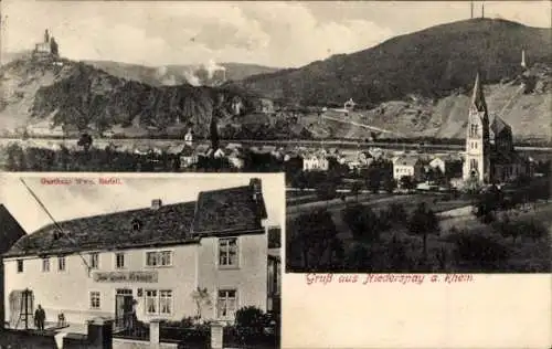 Ak Niederspay Spay am Rhein, Gesamtansicht, Gasthaus Rudell