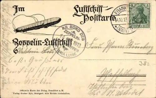 Stempel An Bord des Zeppelin-Luftschiffes Viktoria Luise, LZ 11, 14. Okt. 1913, Luftschiff Postkarte