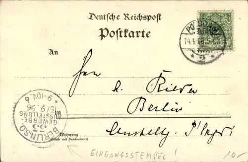 Eingangsstempel Berlin 33 Gewerbeausstellung 15.9.1896