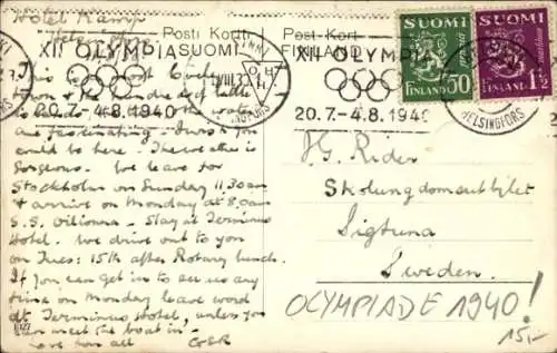 Stempel XII Olympia 20.7.-4.8.1940, Helsinki Finnland