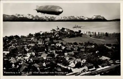 Ak Wasserburg am Bodensee Schwaben, Fliegeraufnahme, LZ 127 Graf  Zeppelin