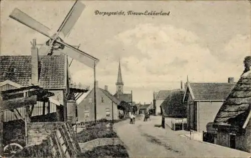 Ak Nieuw Lekkerland Molenlanden Südholland, Blick auf das Dorf, Windmühle