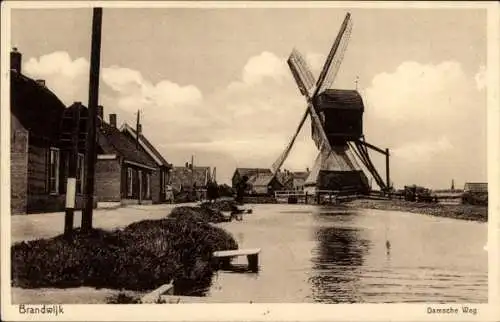 Ak Brandwijk Südholland, Damsche Weg, Windmühle