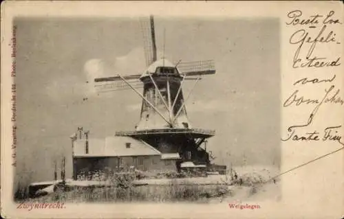 Ak Zwijndrecht Südholland Niederlande, Welgelegen, Winter, Windmühle