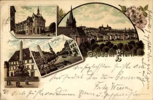 Litho Erfurt in Thüringen, Rathaus, Monumentalbrunnen