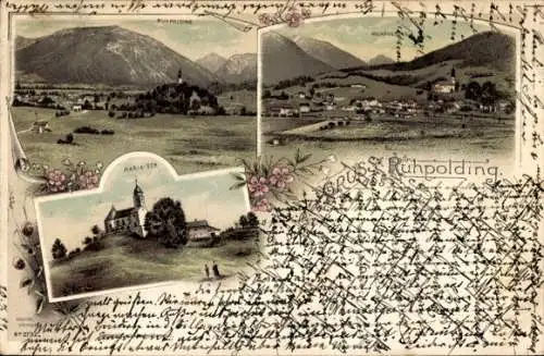 Litho Ruhpolding in Oberbayern, Gesamtansicht, Maria-Eck