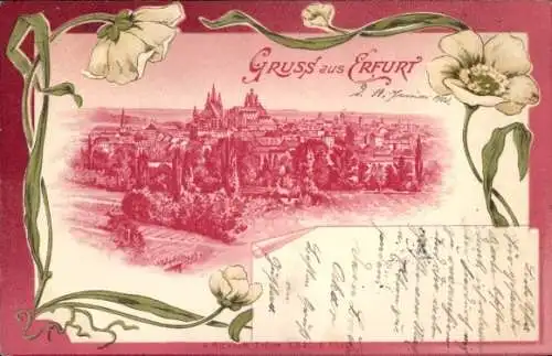 Passepartout Litho Erfurt in Thüringen, Gesamtansicht, Blumen