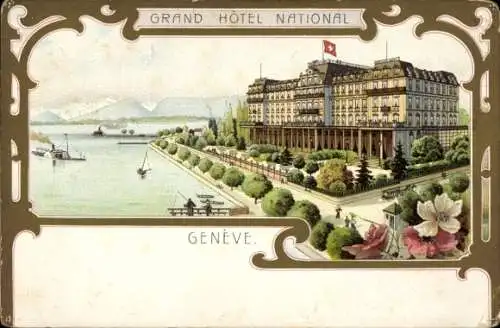 Passepartout Litho Genf Stadt Schweiz, Grand Hotel National