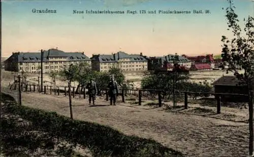 Ak Grudziądz Graudenz Westpreußen, Neue Infanteriekaserne Regt. 175, Pionierkaserne Batl. 26