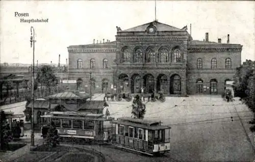 Ak Poznań Posen, Hauptbahnhof, Straßenbahn