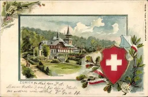 Präge Wappen Litho Zürich Stadt Schweiz, Waldhaus Dolder