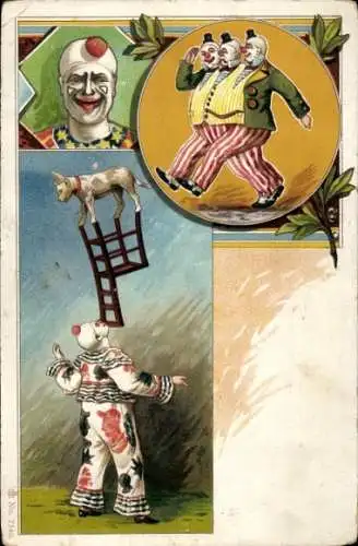 Litho Clown im Zirkus, Komiker, Hund auf dem Stuhl