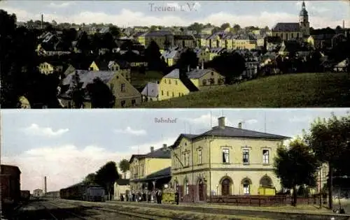 Ak Treuen Vogtland, Bahnhof, Gleisseite, Totalansicht