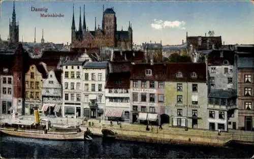 Ak Gdańsk Danzig, Marienkirche, Salondampfer, Greil's Hotel, Geschäft Robert Krause