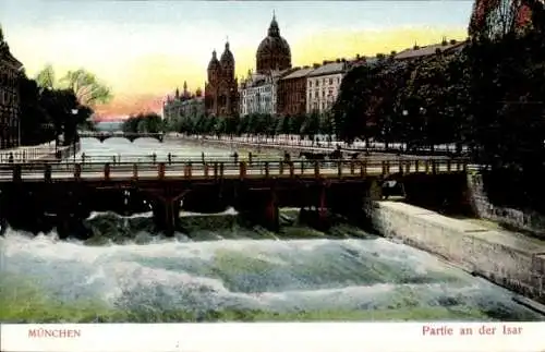 Ak München, an der Isar, Brücke, Kirche