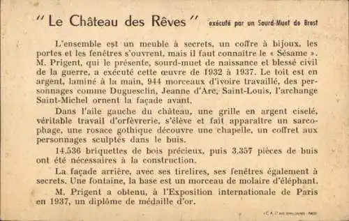 Ak Brest Finistère, Le Chateau des Reves, execute par un Sourd Muet de Brest