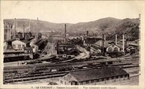 Ak Le Creusot Saône et Loire, Usines Schneider, Gesamtansicht, Schornsteine