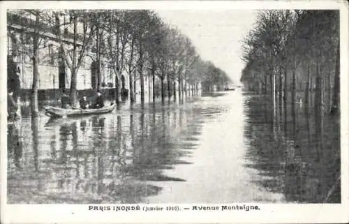 Ak Paris I Louvre, Avenue Montaigne, Hochwasser Januar 1910