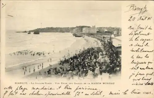 Ak Biarritz Pyrénées Atlantiques, Großer Strand, Vue prise des Salons de la Maison Monhau