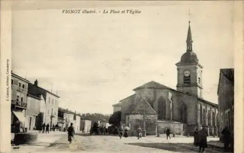 Ak Vignot Meuse, Platz, Kirche