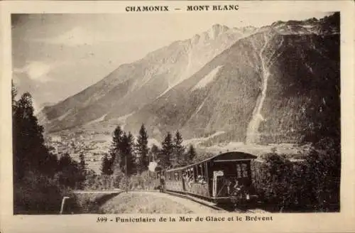 Ak Chamonix Mont Blanc Haute Savoie, Funiculaire de la Mer de Glace, Brevent, Eisenbahn