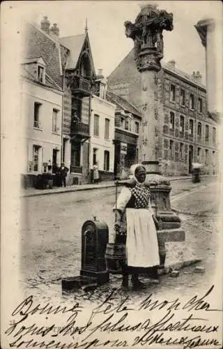 Ak Le Tréport Seine Maritime, Croix de Gres, Frau mit Wasserfässern