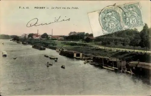 Ak Poissy Yvelines, Le Port vu du Pont