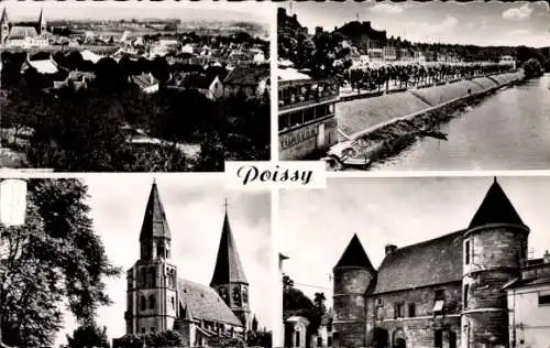 Ak Poissy Yvelines, Gesamtansicht, Seineufer, Kirche, Abtei