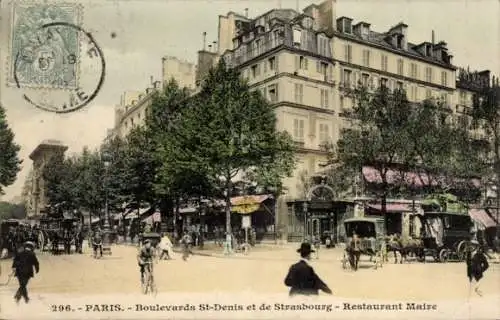 Ak Paris X, Boulevard St Denis, Boulevard de Straßburg, Restaurant Maire