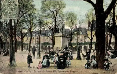 Ak Paris III, Place des Vosges, Statue Ludwigs XIII