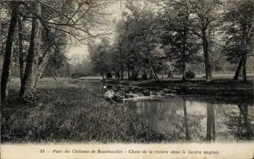 Ak Rambouillet Seine-et-Oise Yvelines, Schlosspark, Chute de la riviere dans le Jardin anglais