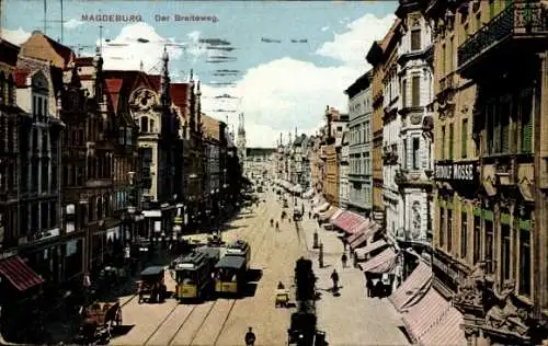 Ak Magdeburg, Breiteweg, Geschäft, Inh. Rudolf Mosse, Straßenbahn Linie 2