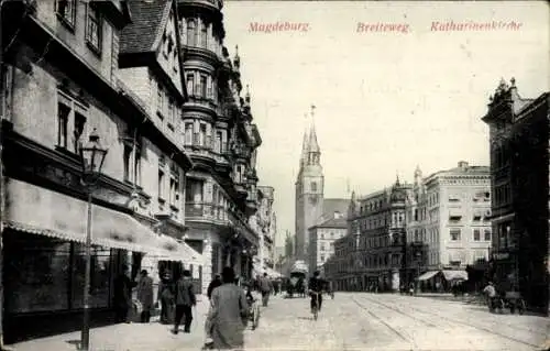 Ak Magdeburg, Breiteweg, Katharinenkirche, Geschäfte