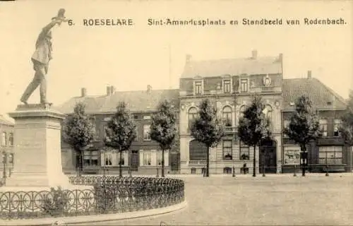 Ak Roeselare Roeselaere Rousselare Roulers Westflandern, Sint Amandusplaats und Statue