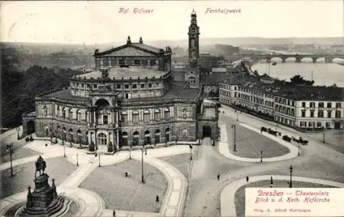 Ak Dresden Altstadt, Theaterplatz, Kgl. Hofoper, Fernheizwerk, Blick von der Kath. Hofkirche