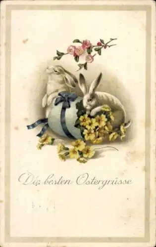 Ak Frohe Ostern, Osterhasen, Osterei, Blumen