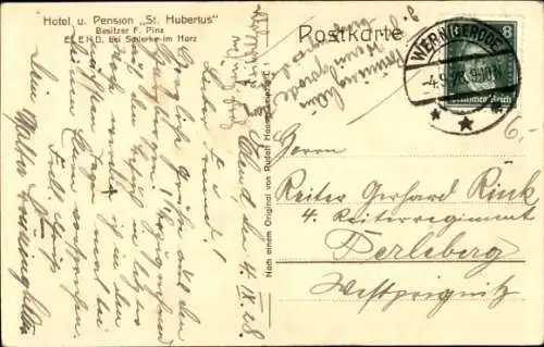Ak Elend Oberharz am Brocken, Hotel Pension St. Hubertus