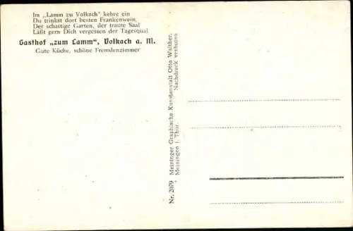 Ak Volkach im Kreis Kitzingen Unterfranken, Gasthof zum Lamm und Umgebung