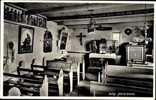 Ak Hallig Oland in Nordfriesland, Inneres der Kirche