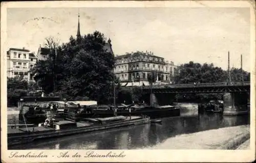 Ak Saarbrücken im Saarland, Luisenbrücke, Schiffe