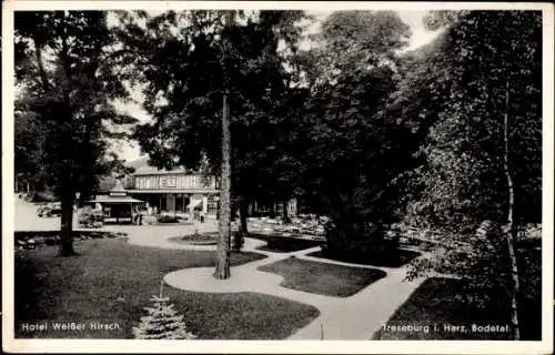 Ak Treseburg Thale im Harz, Bodetal, Hotel Weißer Hirsch