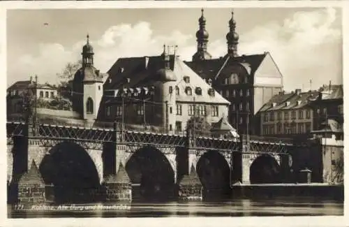 Ak Koblenz am Rhein, alte Burg und Moselbrücke