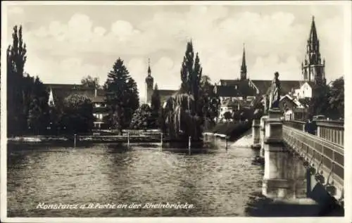 Ak Konstanz am Bodensee, Teilansicht, Rheinbrücke