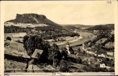 Ak Königstein an der Elbe Sächsische Schweiz, Gesamtansicht, Lilienstein