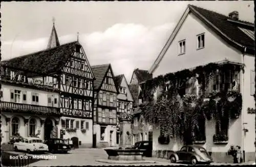 Ak Bad Orb im Spessart Hessen, Marktplatz, Fachwerkhäuser, VW Käfer