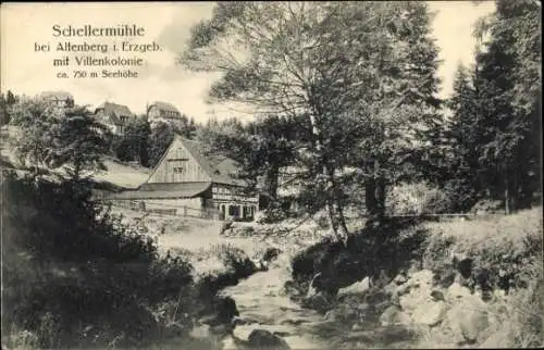 Ak Kipsdorf Altenberg im Erzgebirge, Schellermühle mit Villenkolonie