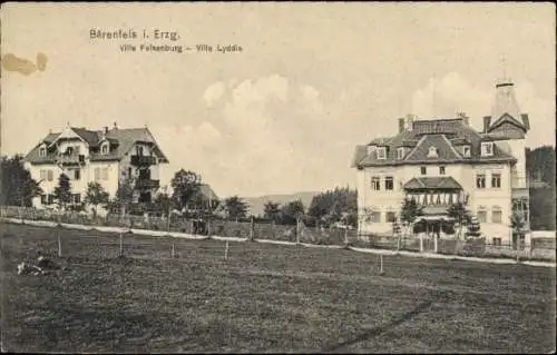 Ak Bärenfels Altenberg im Erzgebirge, Villa Felsenburg, Villa Lyddia